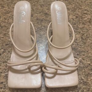Brown/ Tan Square Toe Heel, Low Strappy Casual Sandals Women’s size 11